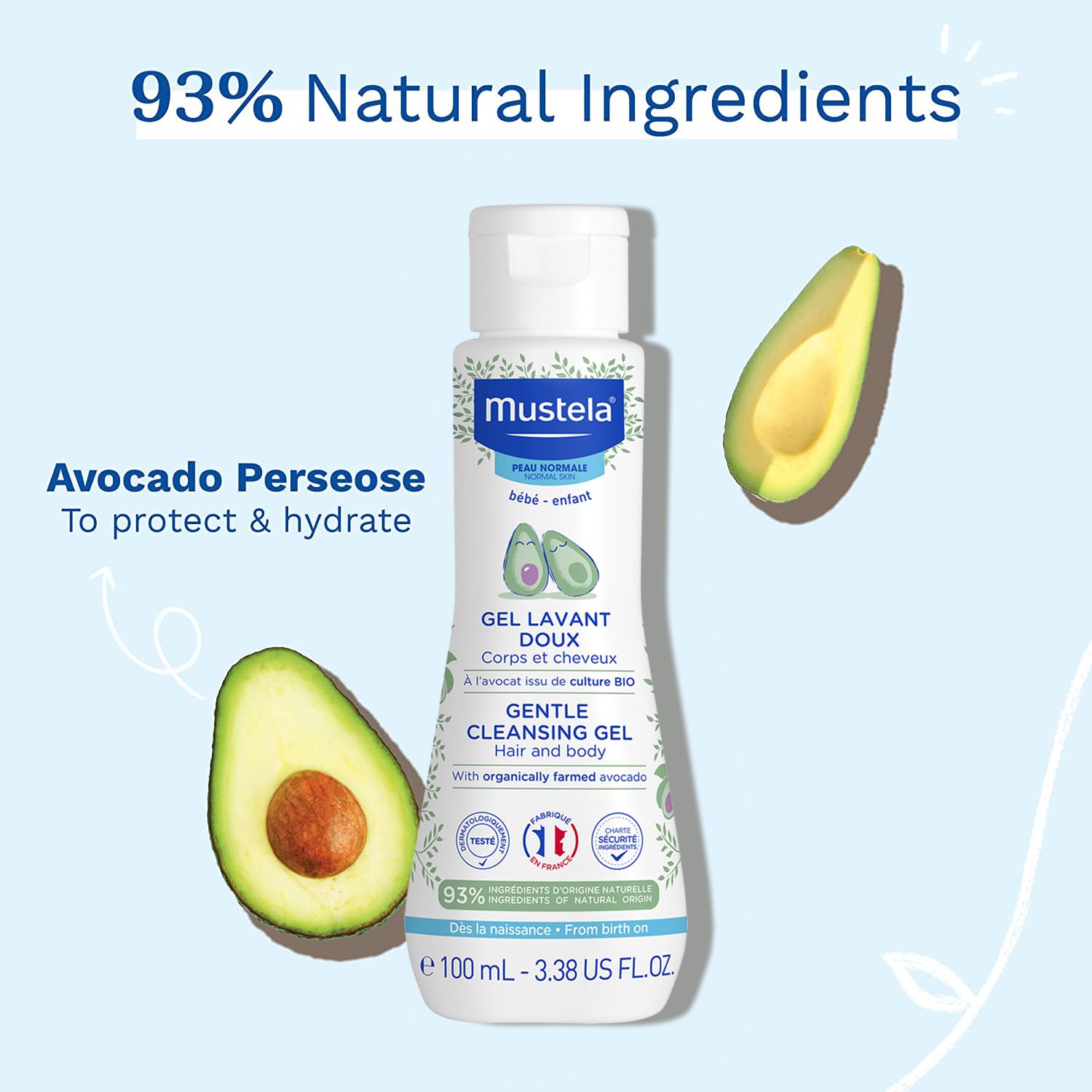 Mustela Baby Body Wash and Shampoo with Avocado 100ml