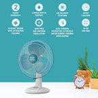 USHA Maxx Air Ultra Table Fan | 400MM Sweep Size | 1350_RPM | Aerodynamic Blade Design for High Air Delivery | Corrosion Protection with Plastic Blades | 3 Speed Settings | Light Blue