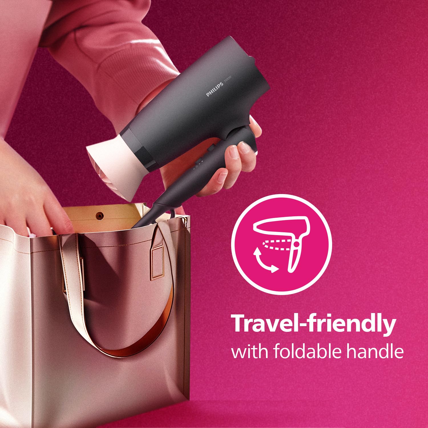 Philips India's No.1 Hair Styling Brand - Foldable Hair Dryer 2100W, 6 HeatxSpeed Settings Cool Shot Advanced Ionic Care Frizz-Free Shine, ThermoProtect Airflower Attachment, For Indian Hair, BHD356