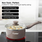Prestige Ceraglide Duo Sauce pan 16Cm/1.4L with Glass Lid Non-Stick Ceramic Coating|Works On Gas & Induction|High Heating|Cool Touch Handle|Grey