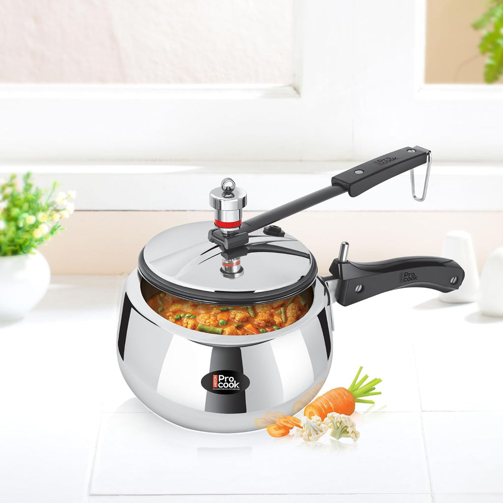 Milton Pro Cook Induction Cookware & Gas Stove Friendly Triply Stainless Steel Curve Pressure Cooker with Inner Lid 2 Litre | Gasket Release System | Hot Plate & Flame Safe | 5 Year Warranty | Silver