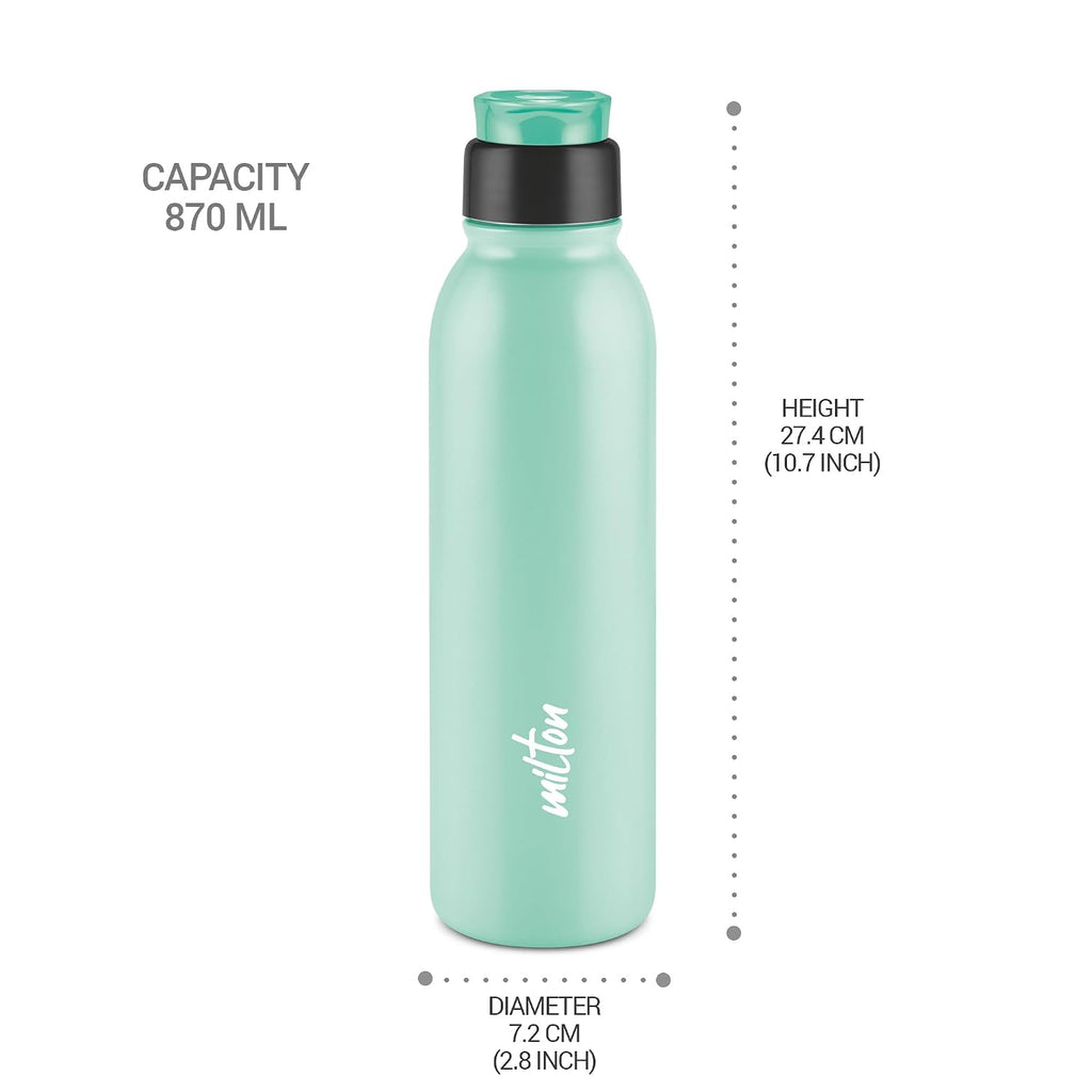 MILTON Caper 1000 Stainless Steel Water Bottle 870 ml, Single Walled, ISI Certified I Leak Proof Lid, Rust Proof I For School, Office, Gym I Mint Green