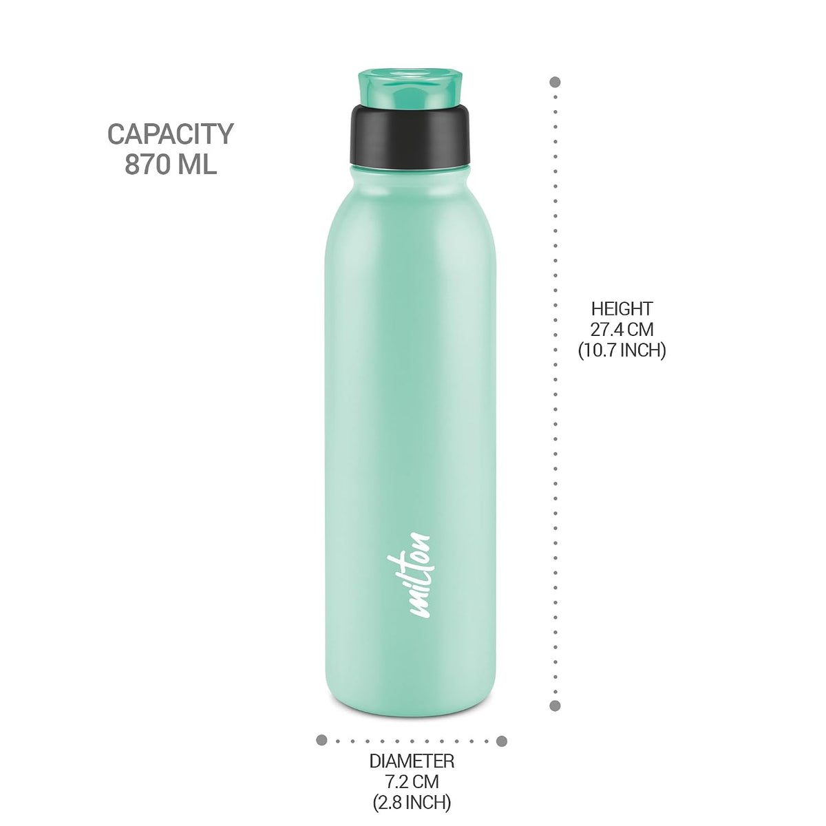 MILTON Caper 1000 Stainless Steel Water Bottle 870 ml, Single Walled, ISI Certified I Leak Proof Lid, Rust Proof I For School, Office, Gym I Mint Green
