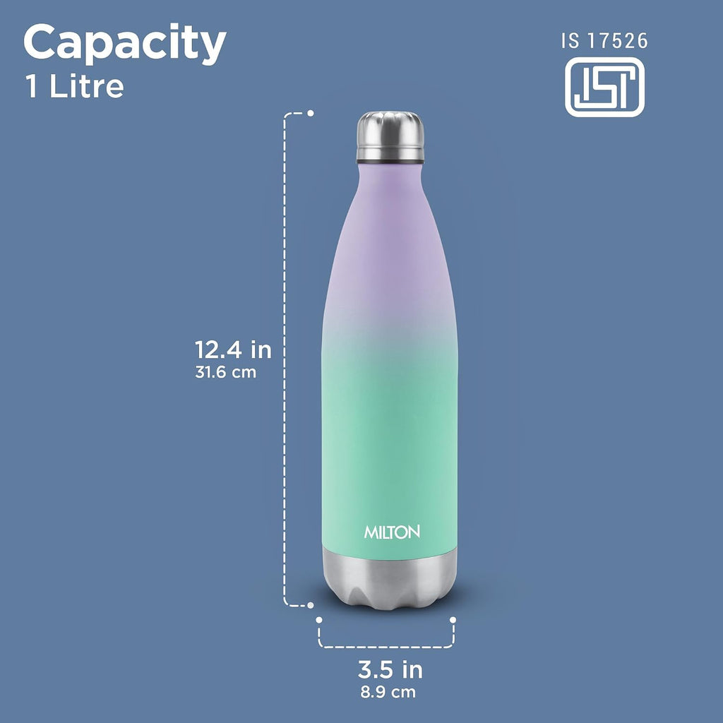 Milton Dewie Duo 1000 Thermosteel Water Bottle 1000 ml, 24 Hr Hot and Cold I Leak Proof Lid, ISI Certified I Vacuum Insulated I for Office, Gym, School I Green Purple