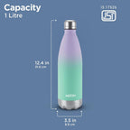 Milton Dewie Duo 1000 Thermosteel Water Bottle 1000 ml, 24 Hr Hot and Cold I Leak Proof Lid, ISI Certified I Vacuum Insulated I for Office, Gym, School I Green Purple