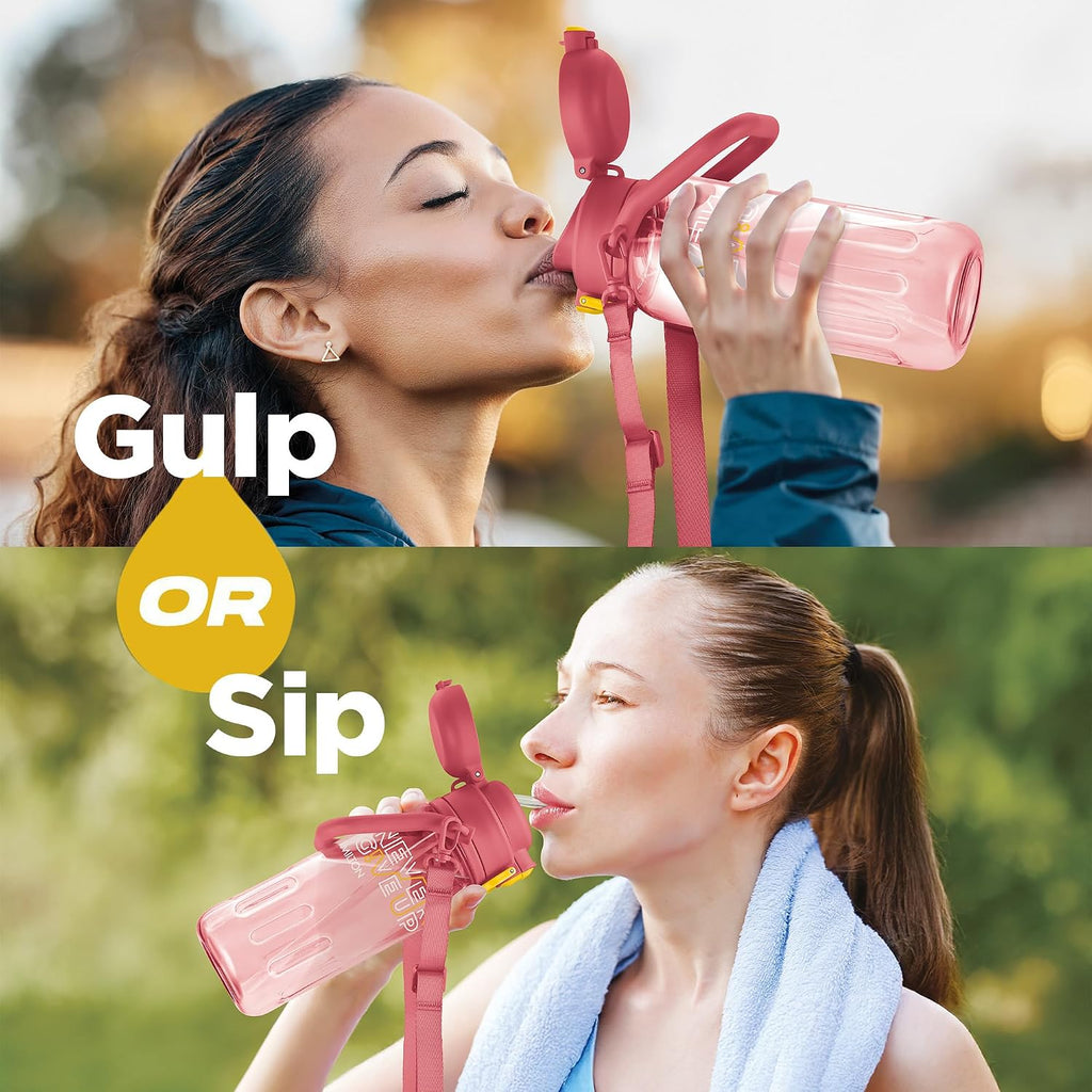 MILTON Regan 850 2-in-1 Lid Sip or Gulp Water Bottle | Sturdy Handle And Strap I BPA Free| Food-Grade | One-Touch Open | Leak-Proof | Ideal for Office, School, College, Gym | 836ml, Pink