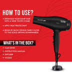 Ikonic Me Ultralight Professional Hair Dryer 2000 Watts With Nozzle, Diffuser, Hot And Cold Air Feauture, 2 Speed 3 Heat Settings With Cool Shot, Hanging Loop, For Both Men And Women, Suitable For All Hair Types, 1 Yr Warranty Black