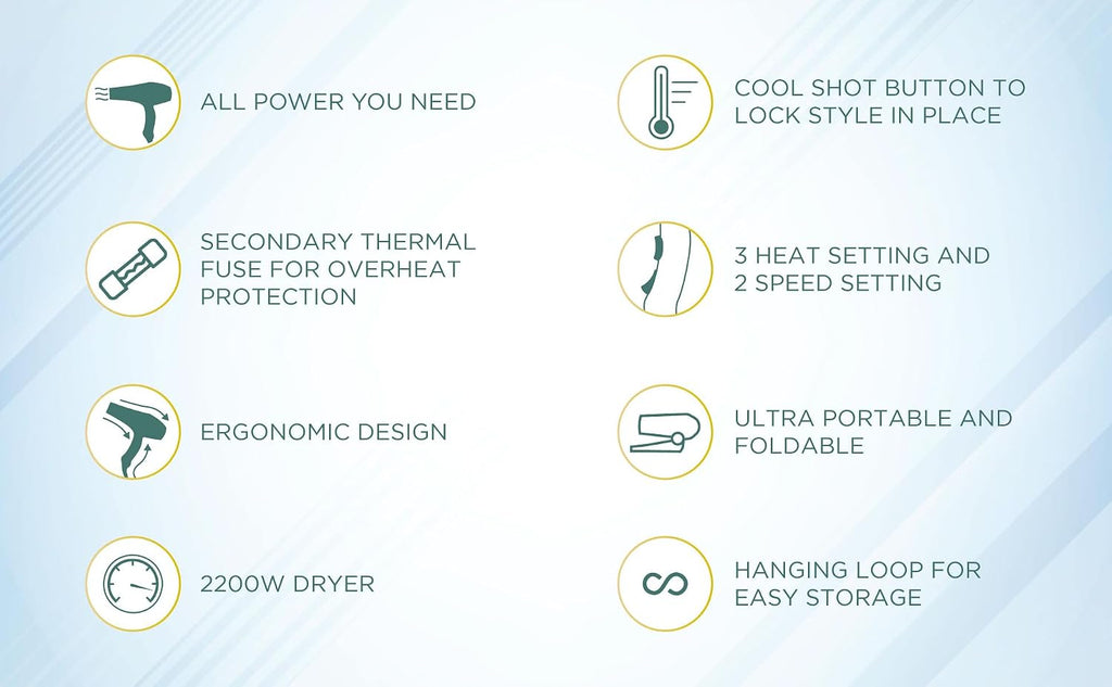 WAHL Rapid Air 2200 Watts Super Dry Hair Dryer with Overheat Protection and Cool Shot|Powerful Drying with Less Heat |Hair Dryer For Men and Women | Gifting | Foldable - Travel Friendly