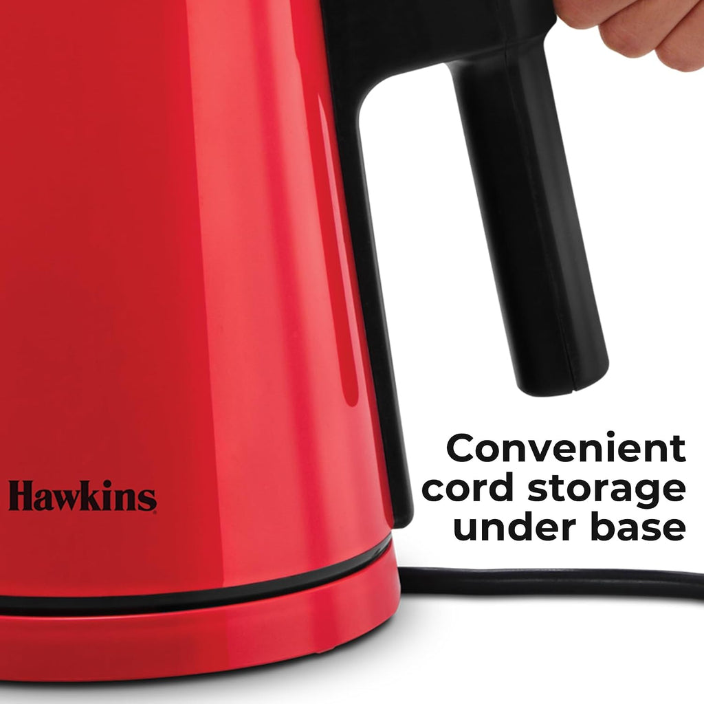 Hawkins Electric Red Kettle 1.2 Litre | 1200W | Cool Touch Body | Auto Cut-Off & Dry-Boil Protection | LED Indicator | Cord Storage | Red (HKT1R)