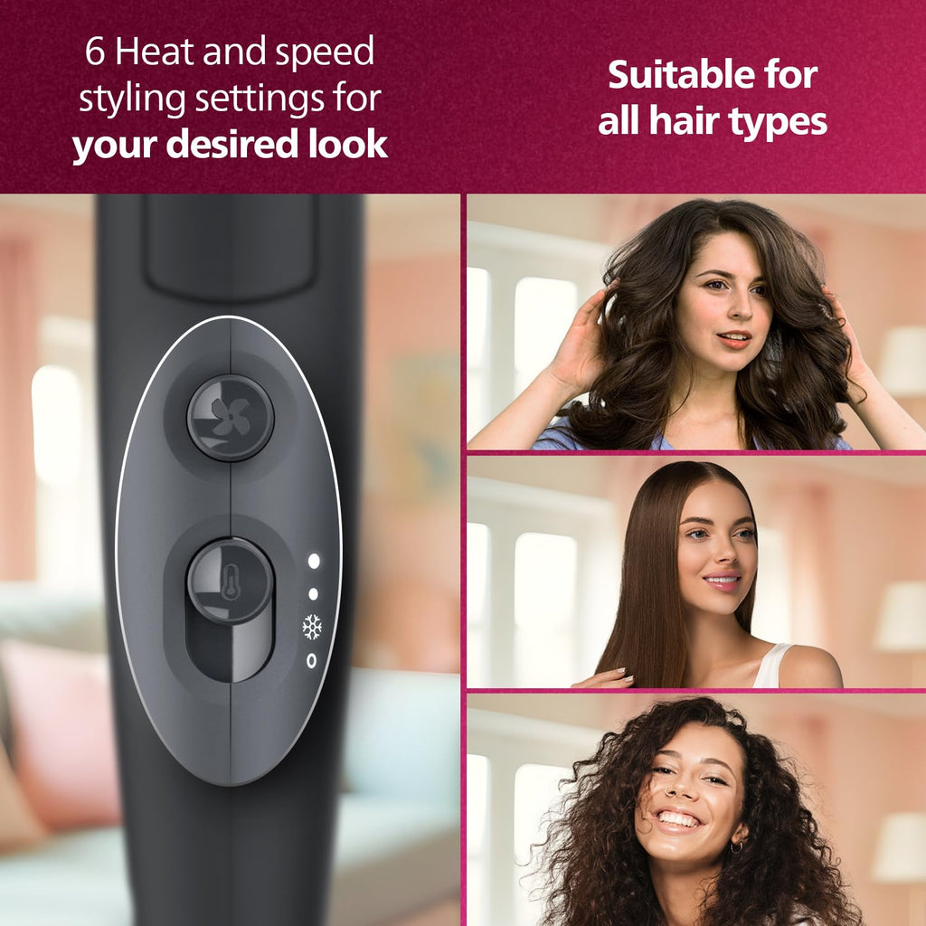 Philips India's No.1 Hair Styling Brand - Foldable Hair Dryer 2100W, 6 HeatxSpeed Settings Cool Shot Advanced Ionic Care Frizz-Free Shine, ThermoProtect Airflower Attachment, For Indian Hair, BHD356