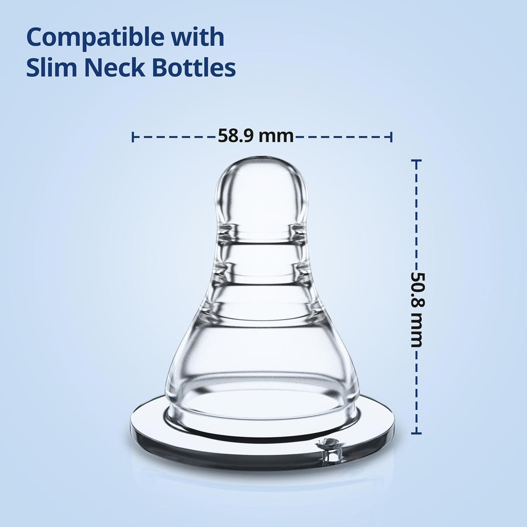 LuvLap Anti-Colic Essential Teat/Nipple for Slim Neck Bottle,4Pcs Variable Flow, 9M+, Made ofSoft & Flexible Silicone, Mimics Breastfeeding, Leak Proof, Bpa Free, Comes with Sturdy Base