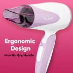 VEGA Blooming Air Foldable 1000-1200 Watts Hair Dryer for Women with Flexible Heat Setting & Detachable Nozzle,Automatic Overheat Cutout,Compact Quick Dry Blow Dryer(VHDH-05),(Made in India)