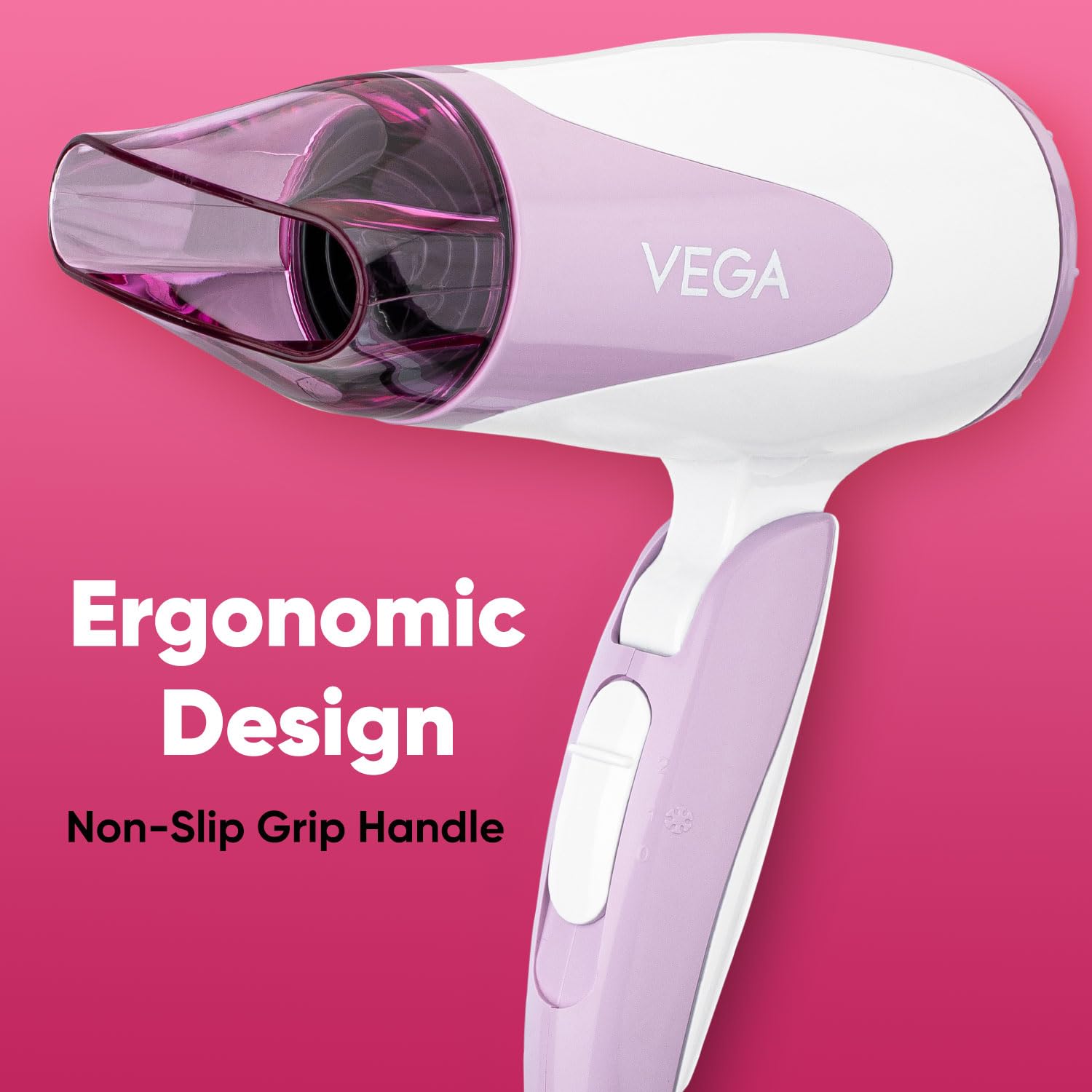 VEGA Blooming Air Foldable 1000-1200 Watts Hair Dryer for Women with Flexible Heat Setting & Detachable Nozzle,Automatic Overheat Cutout,Compact Quick Dry Blow Dryer(VHDH-05),(Made in India)