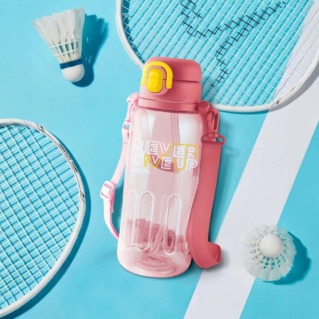 MILTON Regan 850 2-in-1 Lid Sip or Gulp Water Bottle | Sturdy Handle And Strap I BPA Free| Food-Grade | One-Touch Open | Leak-Proof | Ideal for Office, School, College, Gym | 836ml, Pink
