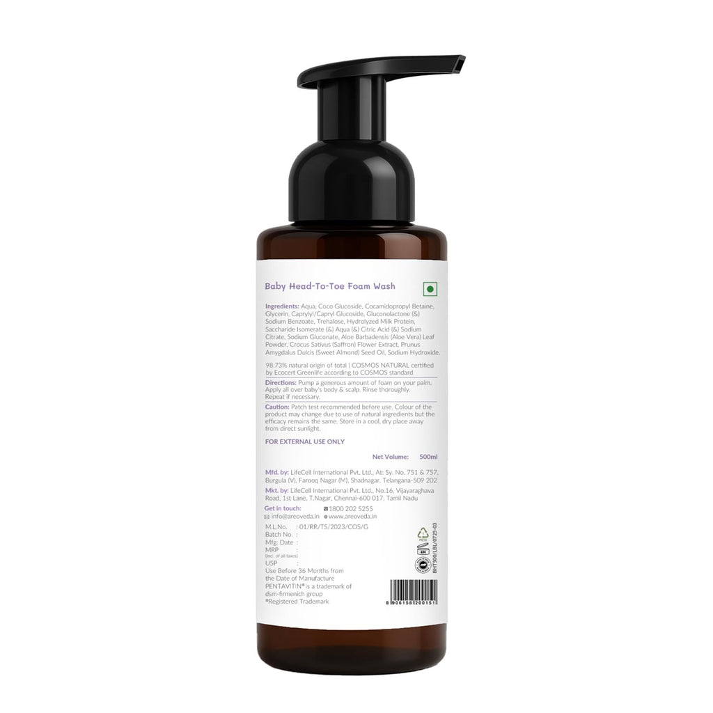 AreoVeda Baby Head-To-Toe Foam Wash With Self-Foaming Pump (500ml)