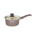 Prestige Ceraglide Duo Sauce pan 16Cm/1.4L with Glass Lid Non-Stick Ceramic Coating|Works On Gas & Induction|High Heating|Cool Touch Handle|Grey