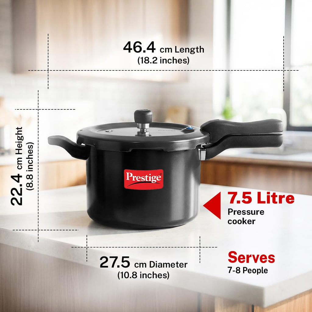 Prestige Svachh Hard Anodised Aluminium Outer Lid Pressure Cooker, 7.5 Litre, Black, 7.5 Liter