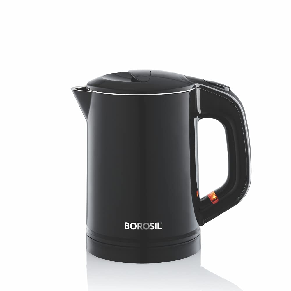 Borosil Eva Cool Touch Stainless Steel Electric Kettle | Made in India | 360° Rotating Base, Auto Cut-Off, Dry Boil Protection | Boil Water for Tea, Coffee & Soup | 1 Year Warranty (600 ml)