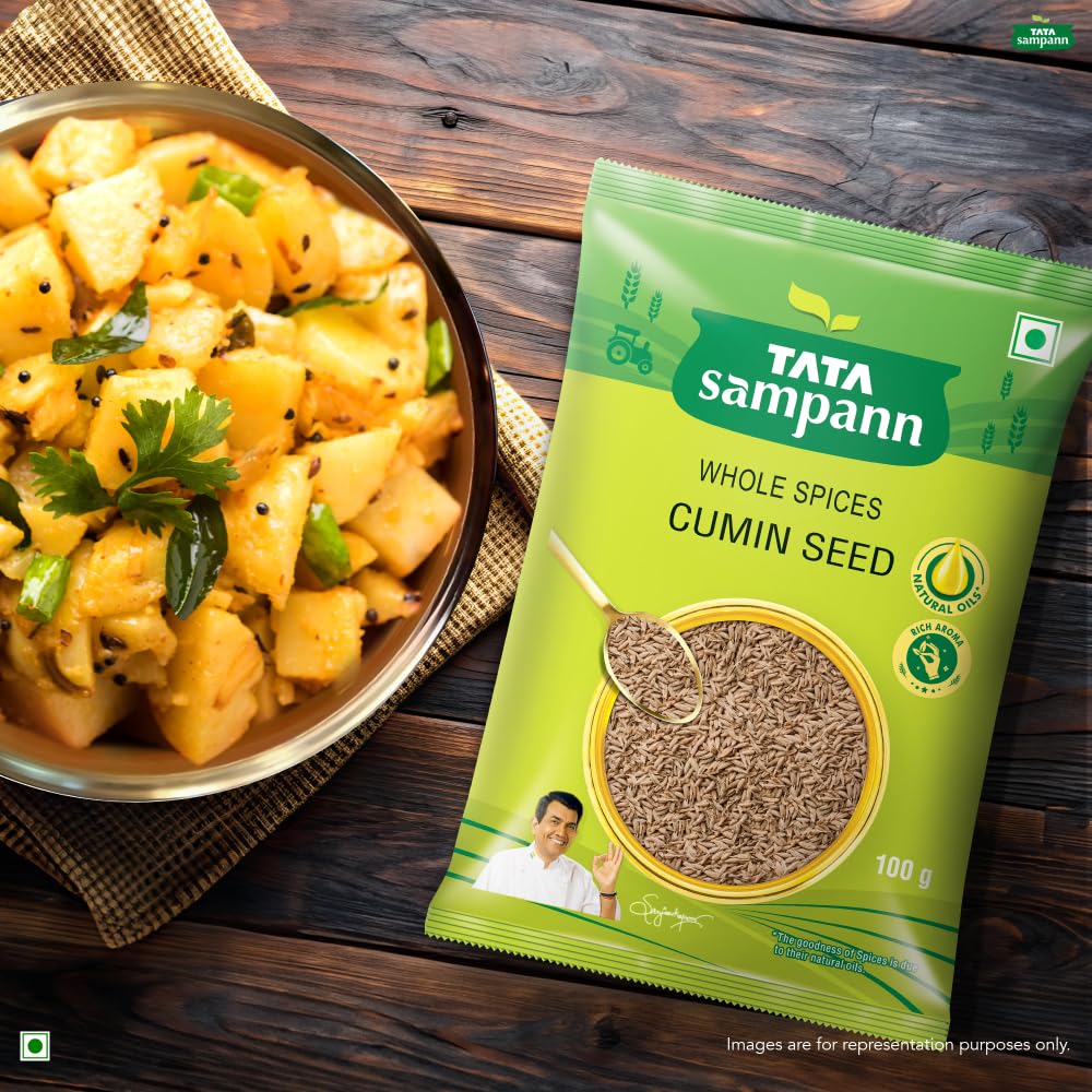 Tata Sampann Cumin Seed (Jeera), Whole Spices, Natural Oils*, Rich Aroma, 200g