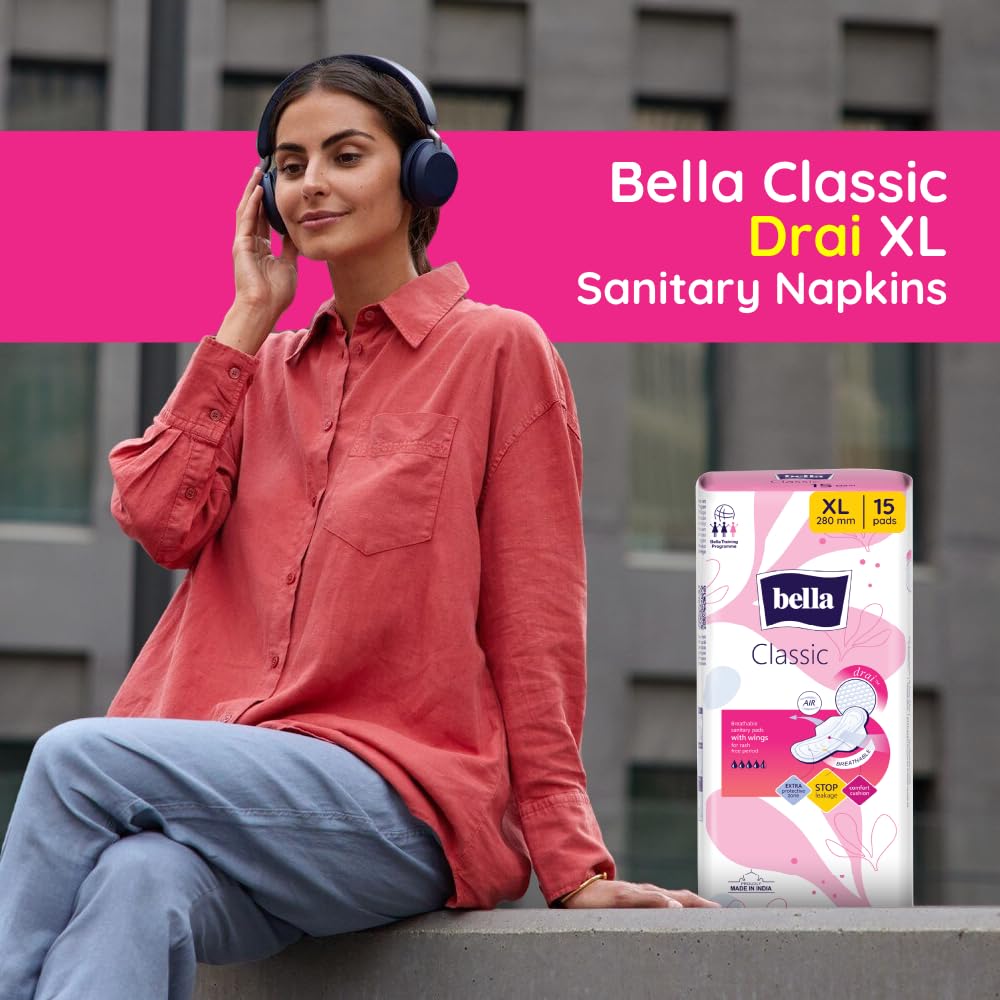 Bella Maxi Regular Drai Pads for Women 15pcs - Pack of 2 | All Day Extra Dryness | Leakage proof | Moist lock | Wing & Extra protective Zone | Rash Free period | Comfort