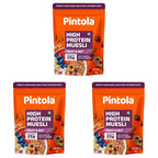 Pintola 25g High Protein Muesli, Fruit & Nut, 1kg | Gluten-Free, Naturally Sweetened with Organic Jaggery & Dates, 22% Fruits, Nuts & Seeds, No Refined Sugar, Healthy Breakfast Cereal (Pack of 3)