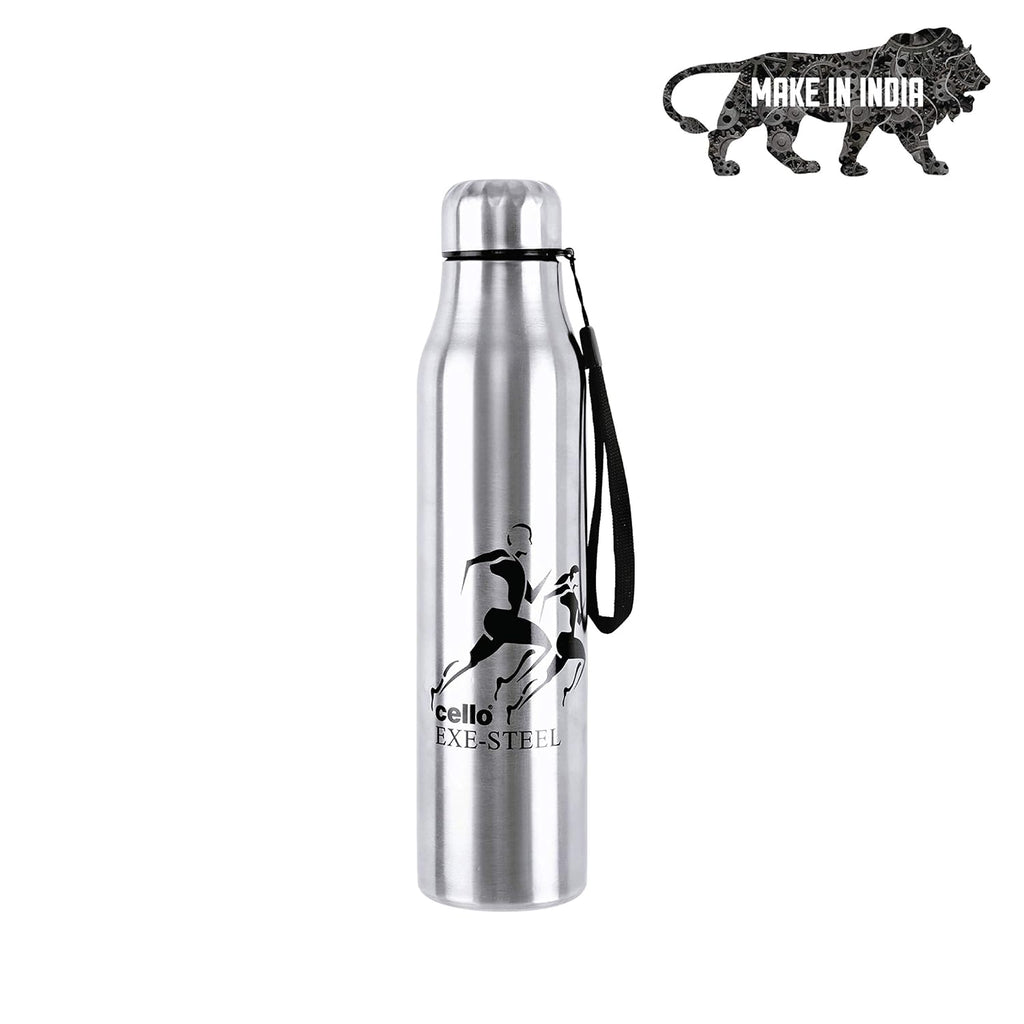 CELLO Goldie Stainless Steel Water Bottle 1000 ml, Silver | ISI Certified, Single Walled, Rust & Leakproof, Easy to Open & Pour Wide Mouth Steel Bottle | Perfect for School, College, Office, Travel