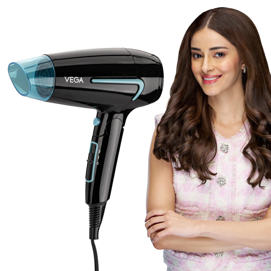 VEGA U Style 1400-1600W Foldable Hair Dryer for Women & Men with Cool Shot Button, 2 Speed/Heat Settings, Detachable Nozzle, Blow Dryer, 16 Amp Plug Fast Hair Drying, 2 Yrs Warranty (VHDH-24)