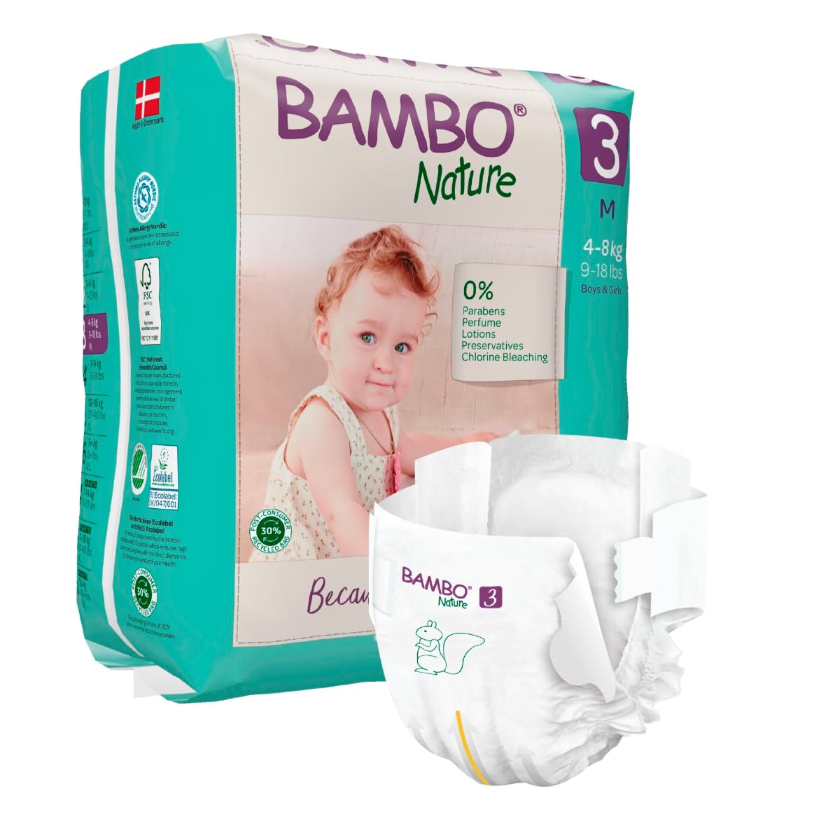Bambo Nature Premium Baby Tape Diapers for Baby Medium Size (4-8 Kgs) - Super Absorbent, Breathable, Extra Soft, Dermatologically Tested Infant Nappies, Bamboo Diaper With Wetness Indicator, 84 Count (28 Count, Pack of 3)