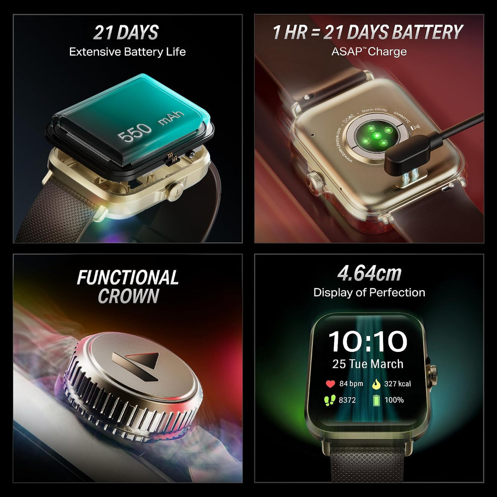 boAt Storm Infinity w/21 Days Extensive Battery Life, BT Calling, Huge 550mAh Battery, Fast Charge, 1.83” (4.65cm) Display, HR, SpO2 & Sleep Tracking, Smart Watch for Men & Women (Brown)