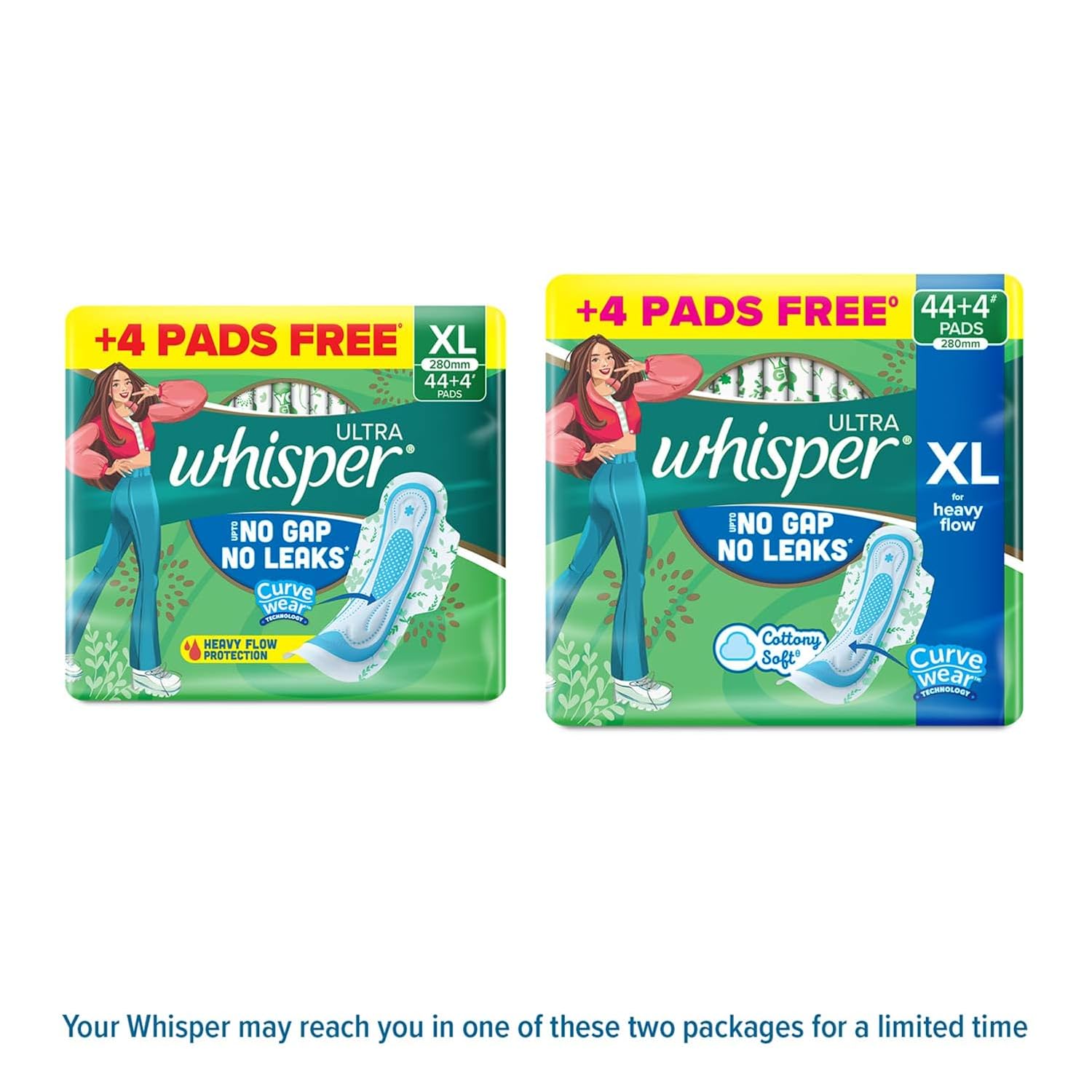 Whisper Ultra Upto No Gap No Leaks* Sanitary Pads, 48 XL Pads