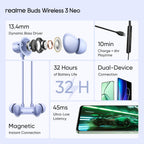 realme Buds Wireless 3 Neo in Ear Bluetooth Neckband with 13.4 Mm Dynamic Bass Boost Driver,Upto 32 Hours Playback,Fast Charge,Ai Enc,45Ms Low Latency,Ip55 Dust&Water Resistannt&Bluetooth V 5.4 Blue
