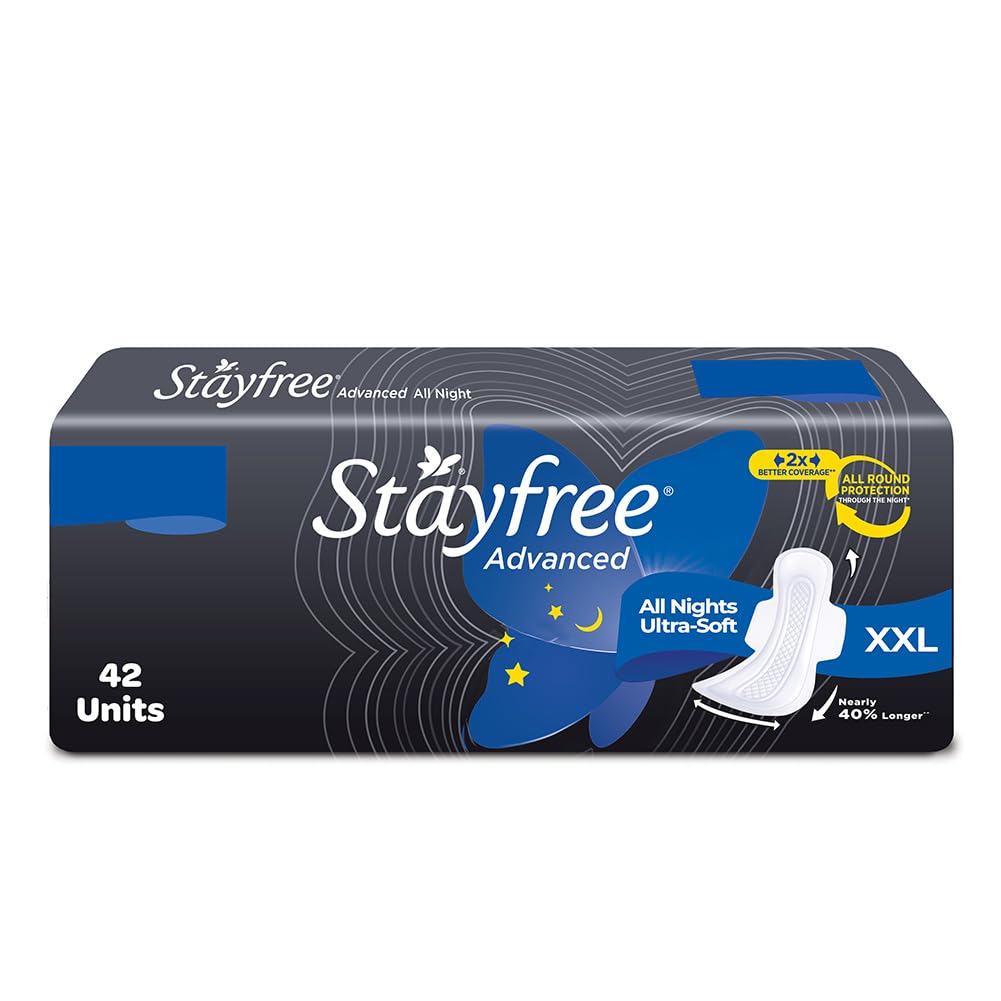 Stayfree Advanced XXL All Night Sanitary Pads For Women | 42 Pads | Ultra Soft Cover