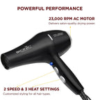 Ikonic Professional Pro 2500+ Advanced Hair Dryer 2500W-2800W, 23000 Rpm Ac Motor, Ionic Technology Anti-Frizz Blow Dryer For Smooth Shiny Hair, 3 Heat & 2 Speed Settings, Cool Shot Button, 2 Nozzles, Overheat Protection, For Men & Women, Black