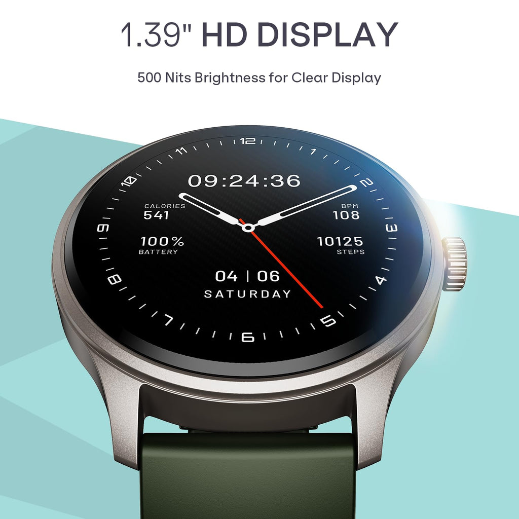 boAt Lunar Discovery Neo, 1.39" (3.5 cm) Round HD Display, Premium Metallic Finish, Animated Watchfaces, 100+ Sports Mode, Bluetooth Calling, Smart Watch for Men & Women (Olive Gold)