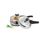 Milton Pro Cook Induction Cookware & Gas Stove Friendly Triply Stainless Steel Curve Pressure Cooker 2.5 Litre With Dual Lid | Outer & Glass Lid | Gasket Release System | ISI Certified | 5Y Warranty