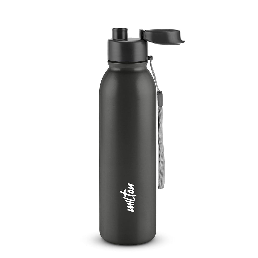 MILTON Caper 1000 Stainless Steel Water Bottle 870 ml, Single Walled, ISI Certified I Leak Proof Lid, Rust Proof I For School, Office, Gym I Black