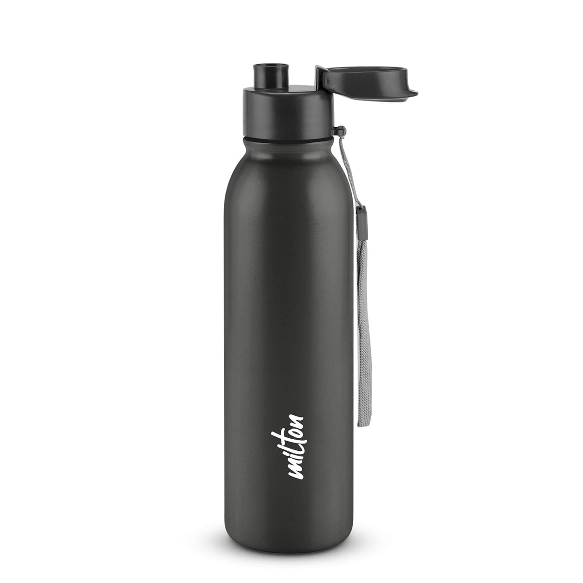 MILTON Caper 1000 Stainless Steel Water Bottle 870 ml, Single Walled, ISI Certified I Leak Proof Lid, Rust Proof I For School, Office, Gym I Black