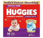 Huggies Complete Comfort Wonder Pants | Pant Style Baby Diapers Medium Size (M), 152 Count | India's Fastest Absorbing Diaper, Prevents Diaper Rash, Ideal for 7 to 12 Kgs (76 Count, Pack of 2)