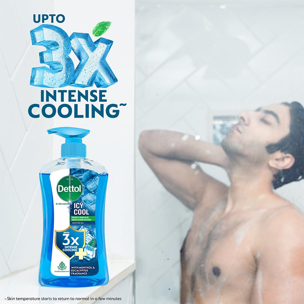 Dettol Icy Cool Body Wash and Shower Gel Pump for Men | Goodness of Salicylic Acid | Menthol Freshness | 500ml