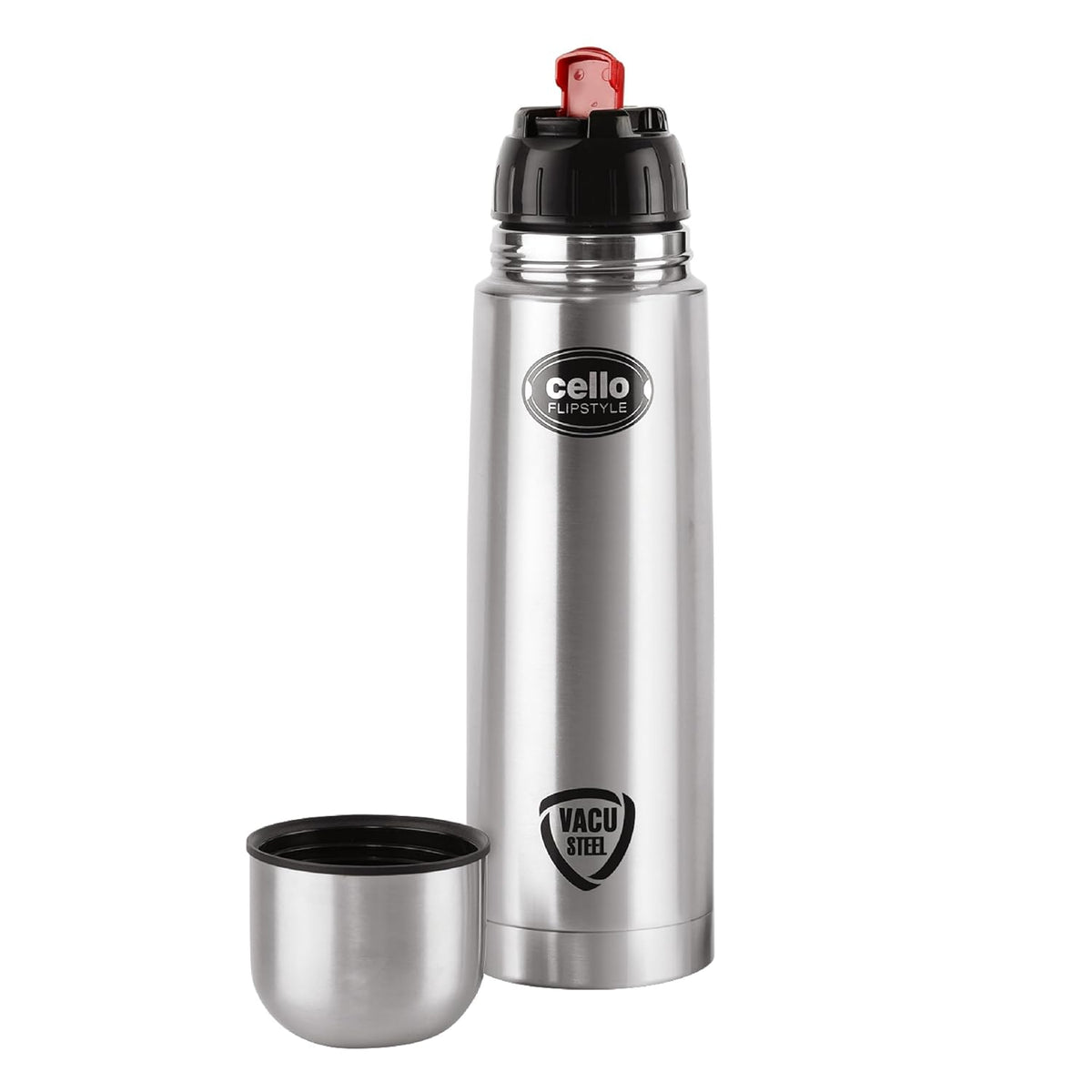 CELLO Swift Stainless Steel Hot and Cold Water Bottle 1000 ml Silver | ISI Certified Spillproof Leakproof Screw Lid Double Wall Vacuum Insulated Thermos Flask Water Bottle for Home Office Gym Travel