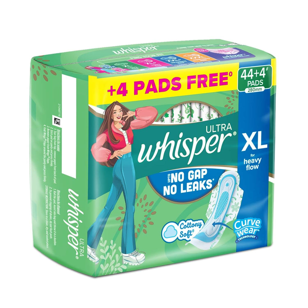 Whisper Ultra Upto No Gap No Leaks* Sanitary Pads, 48 XL Pads