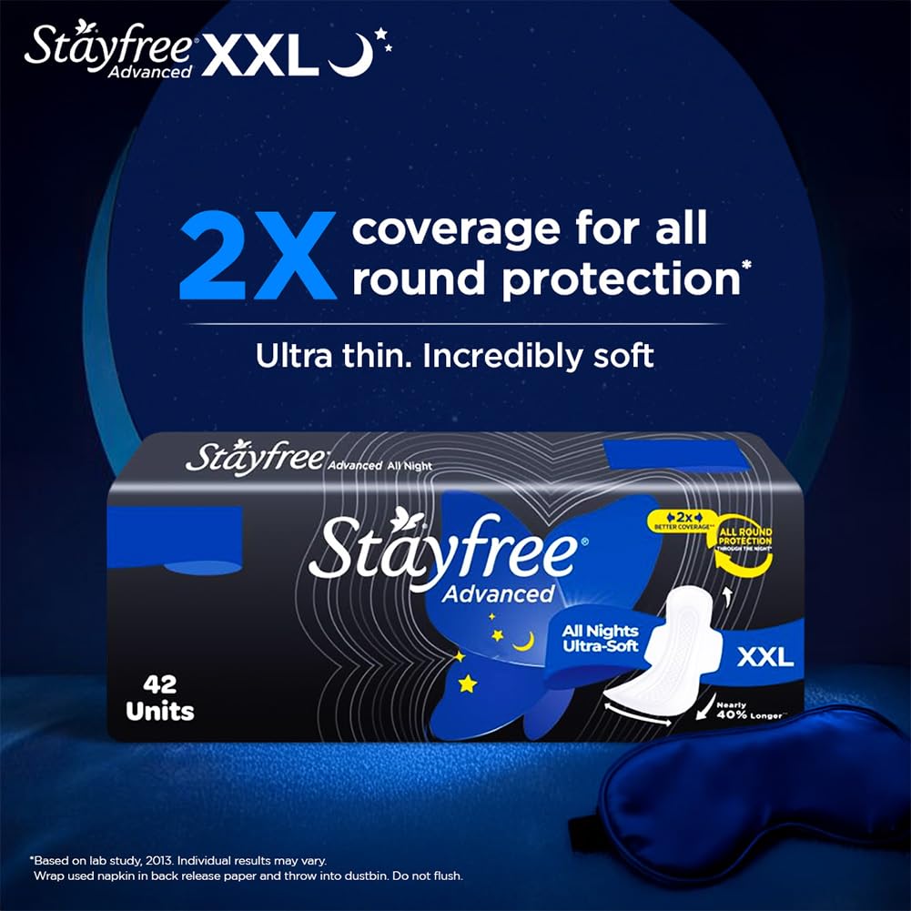 Stayfree Advanced XXL All Night Sanitary Pads For Women | 42 Pads | Ultra Soft Cover