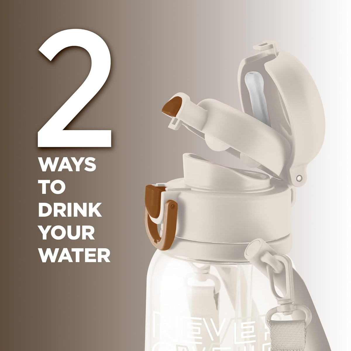 MILTON Regan 850 2-in-1 Lid Sip or Gulp Water Bottle | Sturdy Handle And Strap I BPA Free| Food-Grade | One-Touch Open | Leak-Proof | Ideal for Office, School, College, Gym | 836ml, White