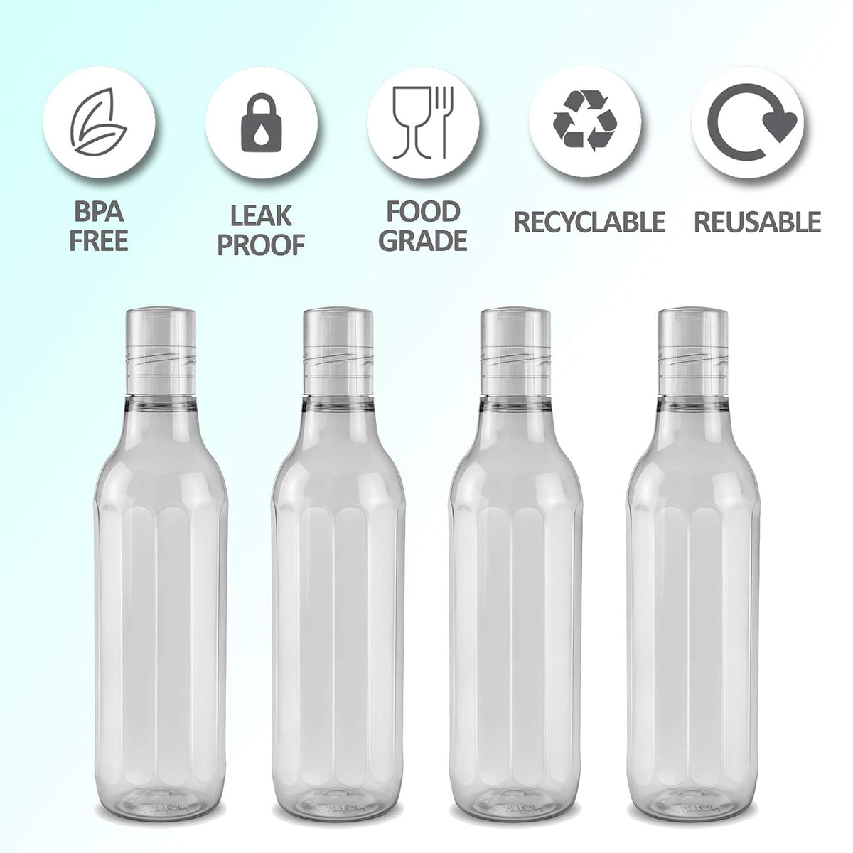MILTON Prism Pet Water Bottle, Set of 4, 1000 ml, Transparent