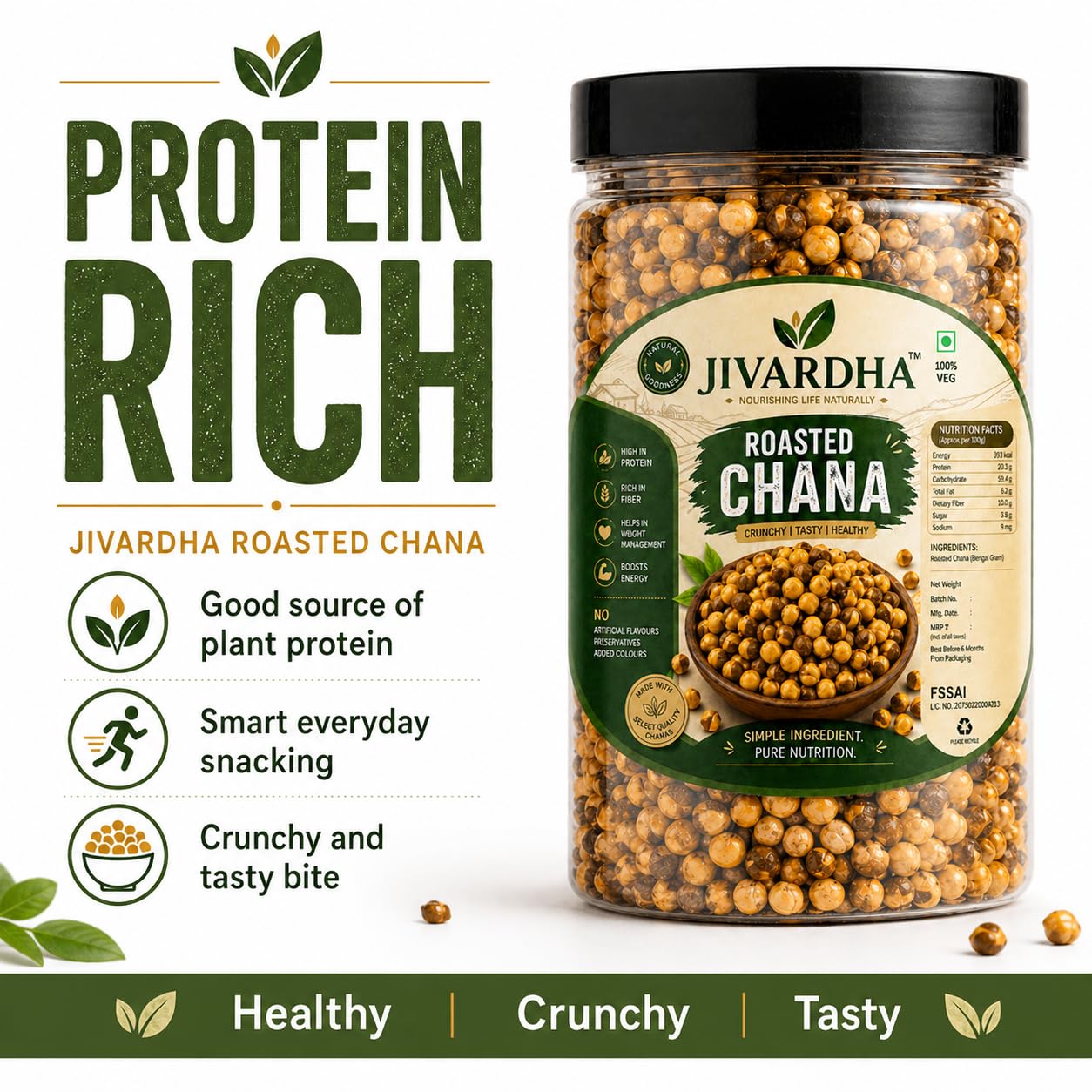 Roasted Chana Whole, Crunchy Snack, Natural Ingredients And protein