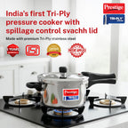 Prestige 3 Litre TRIPLY Svachh Outer Lid Pressure Cooker | Deep Lid for Spillage Control | Gas & Induction Compatible | Gasket Release System | Visual Pressure Indicator | 5Y Warranty