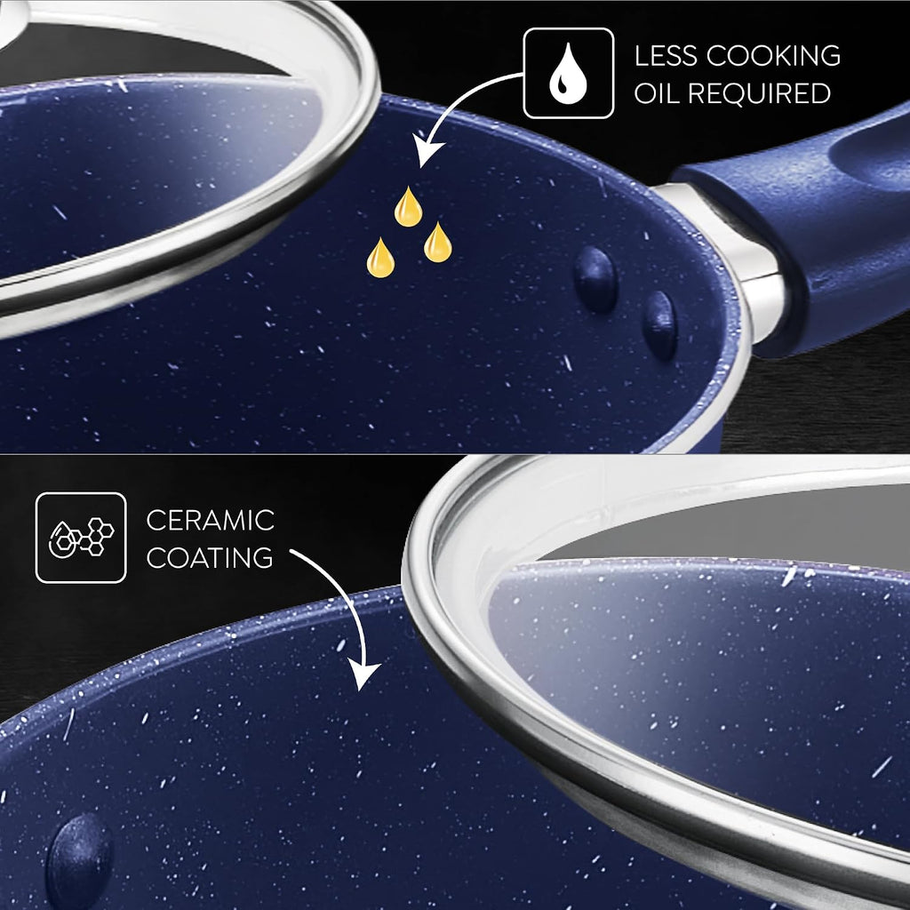 Prestige Ceraglide Ceramic Coating Non-Stick Aluminium Cookware Sauce Pan 16 Cm (1.4 Litre) with Glass Lid