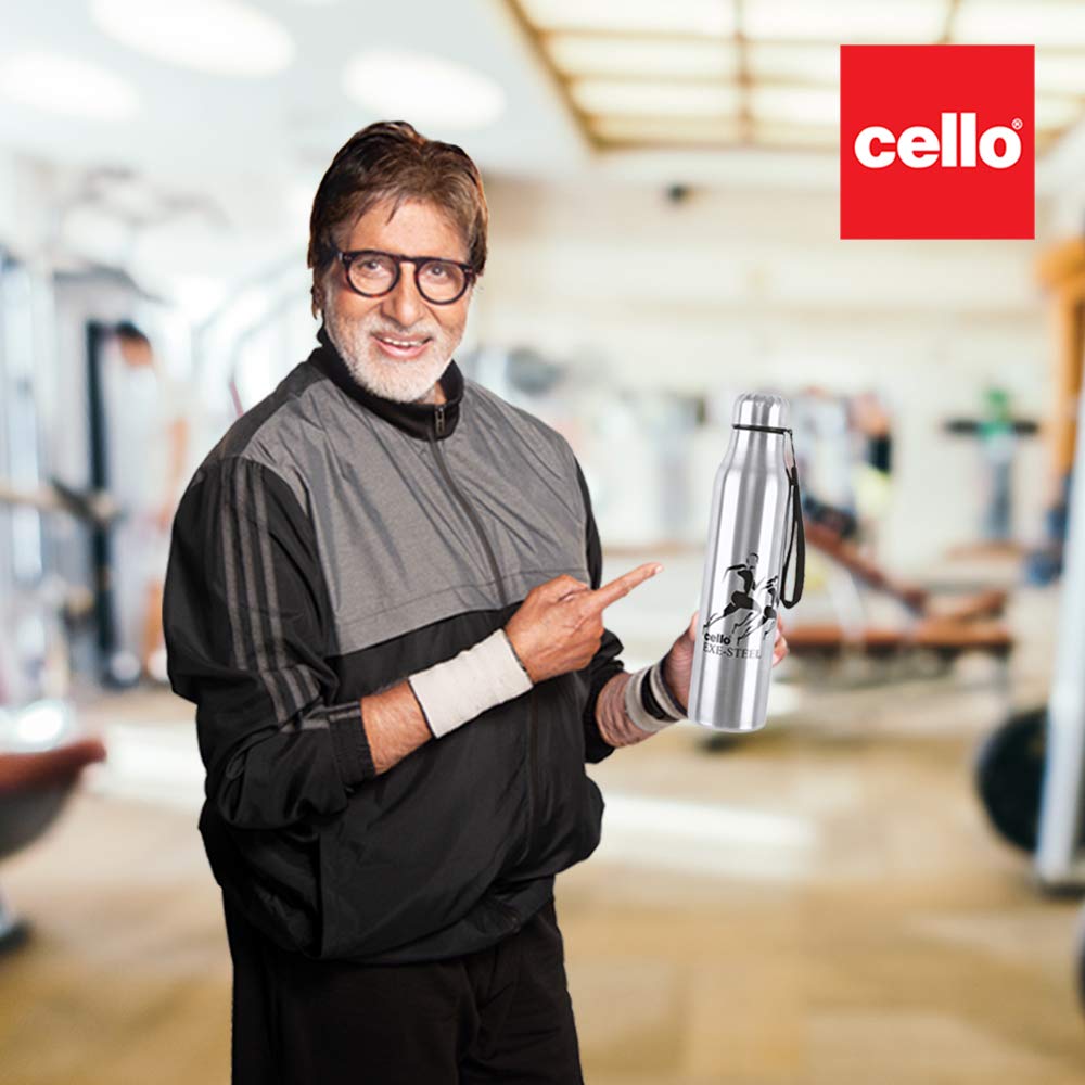 CELLO Goldie Stainless Steel Water Bottle 1000 ml, Silver | ISI Certified, Single Walled, Rust & Leakproof, Easy to Open & Pour Wide Mouth Steel Bottle | Perfect for School, College, Office, Travel