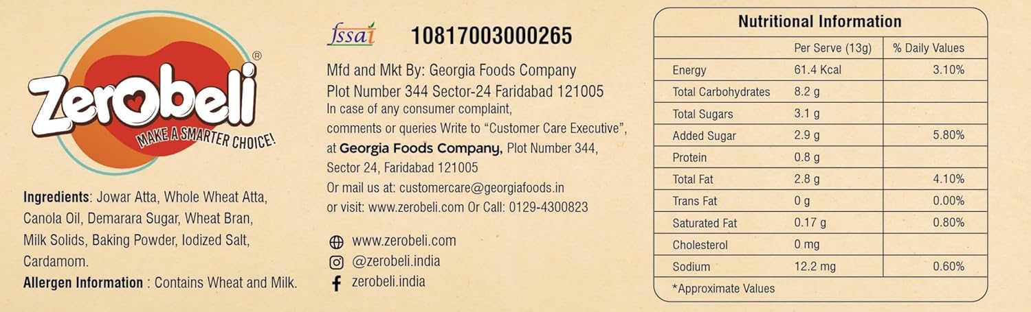 Zerobeli Premium Jowar Atta Digestive Biscuits with Elaichi - 375g