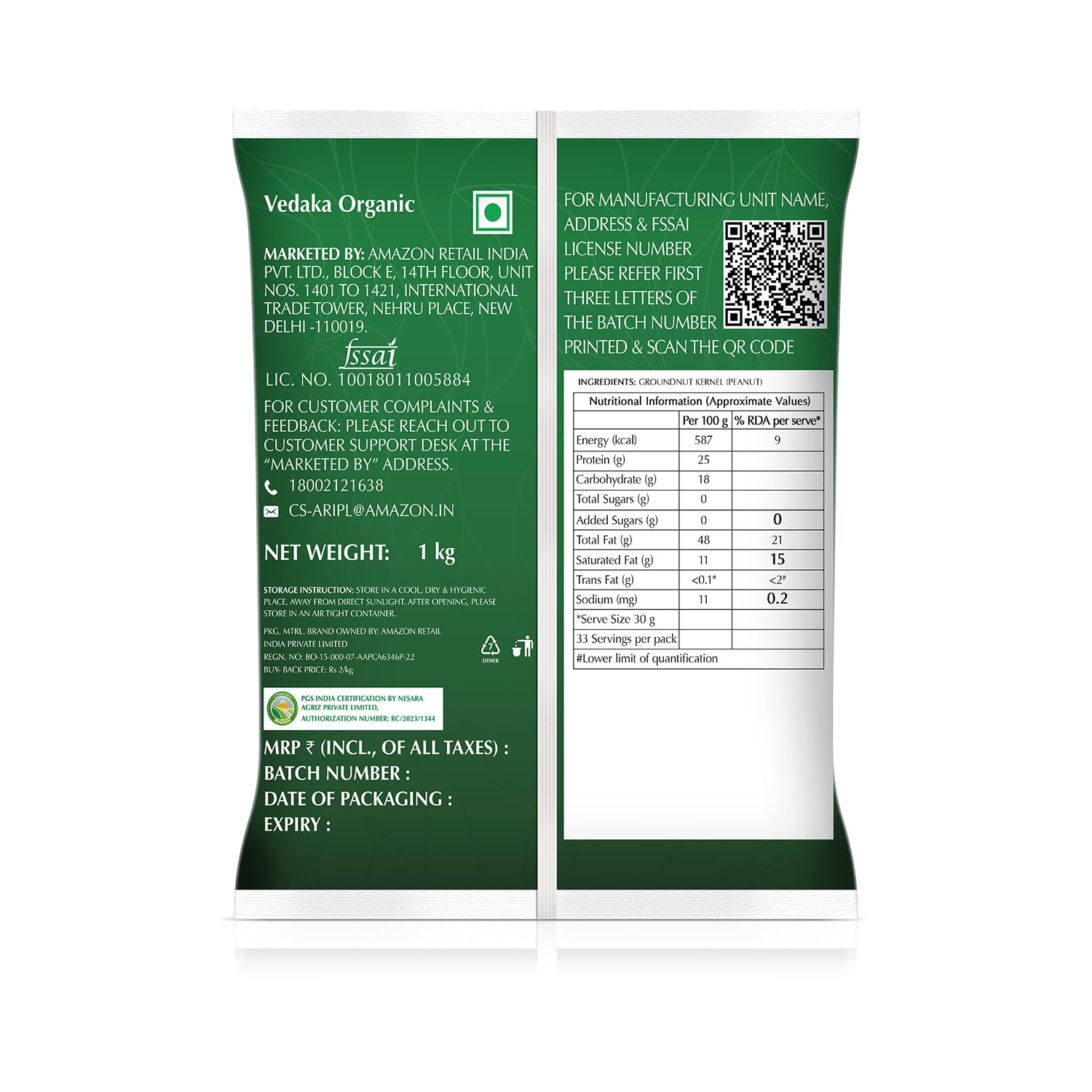 Vedaka Organic Groundnut Kernel (Peanut) | 1 Kg